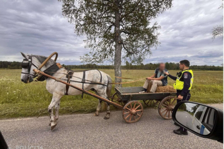 Valsts policija pārbaudīja uz alkoholu pat zirgu pajūga vadītāju