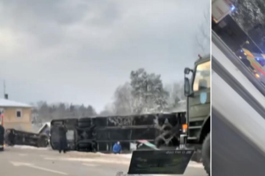 Uz Vidzemes šosejas apgāzies satiksmes autobuss; ir daudz cietušo (+VIDEO)