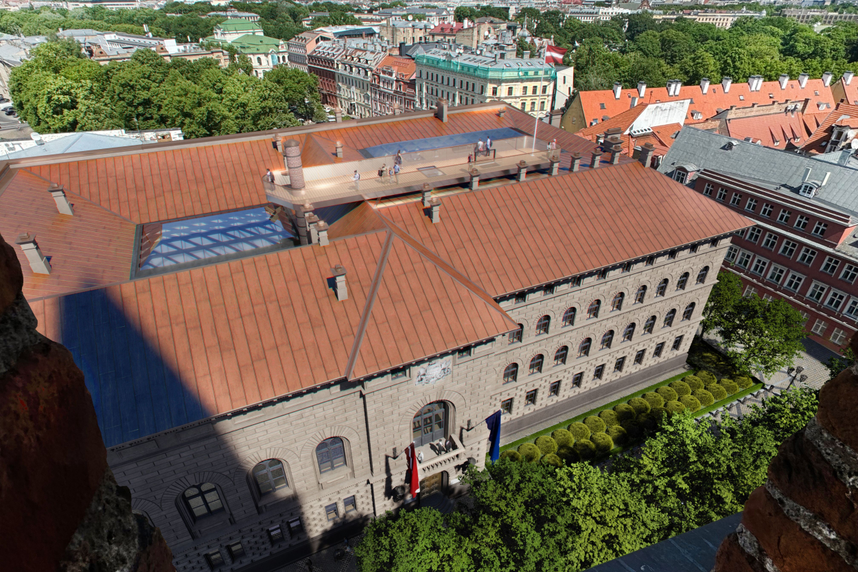 Pēc rekonstrukcijas Saeimas nama jumts būs staigājams (+VIDEO)