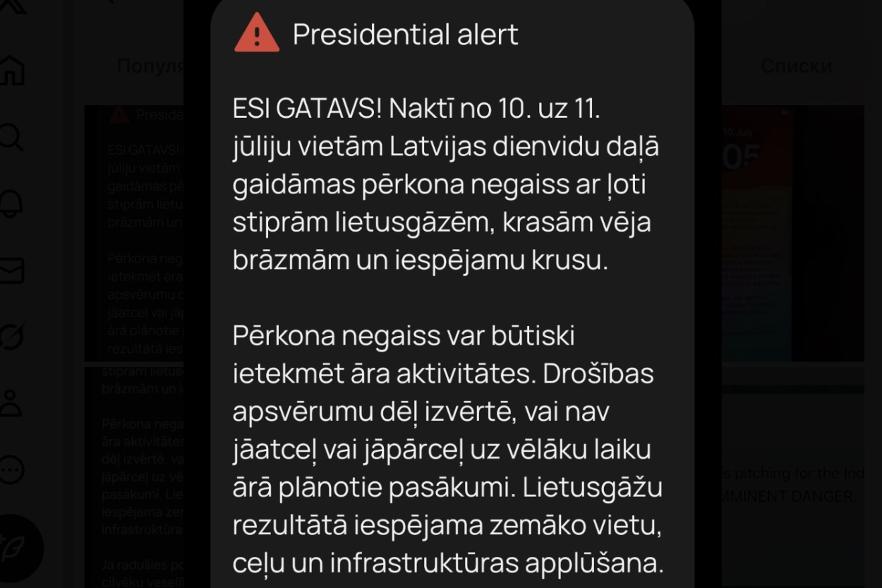 «Presidential Alert» Latvijā? VUGD skaidro paziņojuma izcelsmi